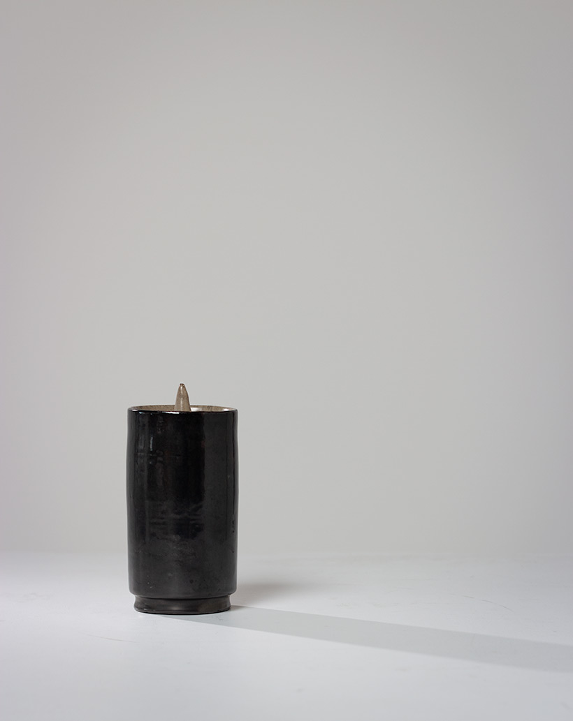 Perignem black cylindrical vase Belgian Ceramic 1960