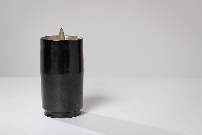 Perignem black cylindrical vase Belgian Ceramic 1960 img 3