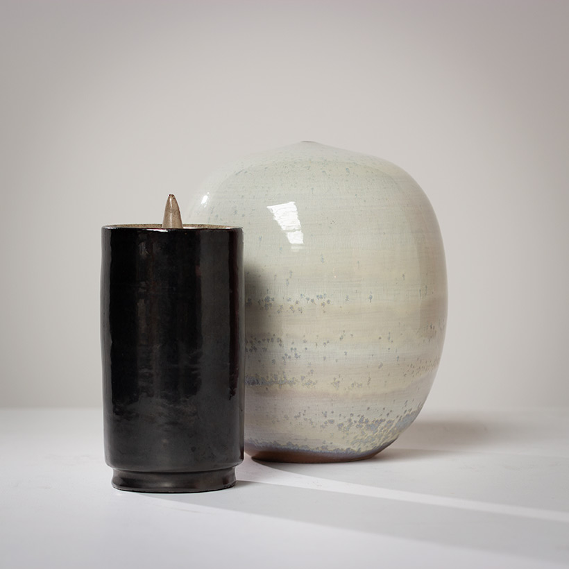Perignem black cylindrical vase Belgian Ceramic 1960 img 6