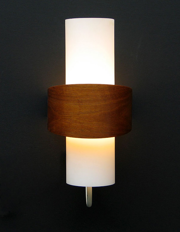Philips modern wooden milk glass wall light Eames Wegner era