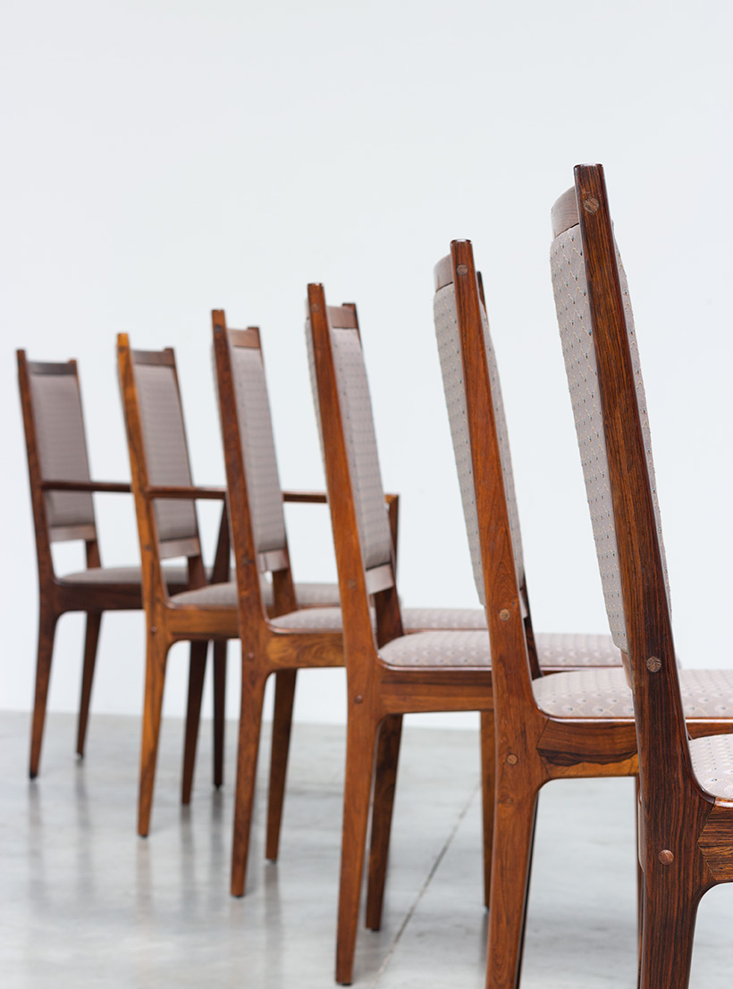 Scandinavian modernist rosewood set of six dining chairs Denmark 1960