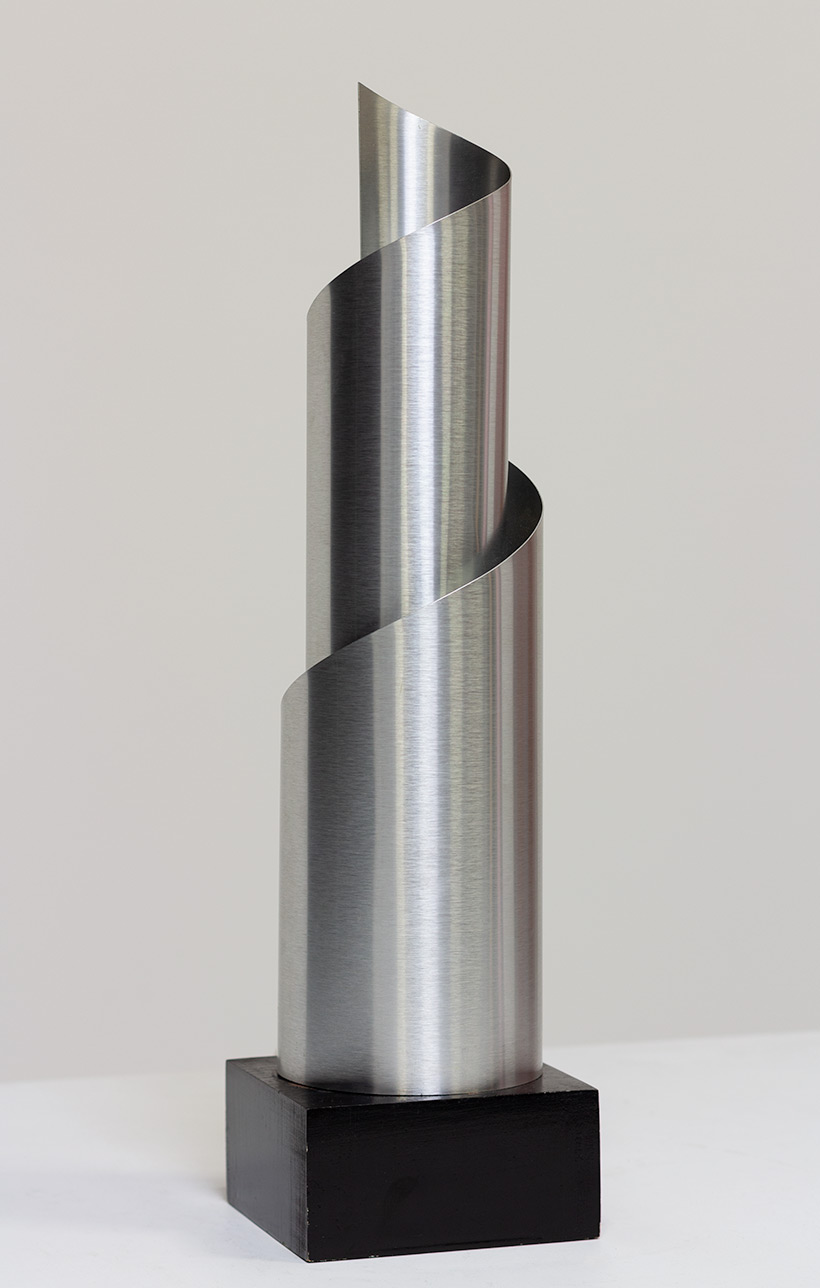 Table lamp with Archimedean spiral bended brushed aluminum France 1970