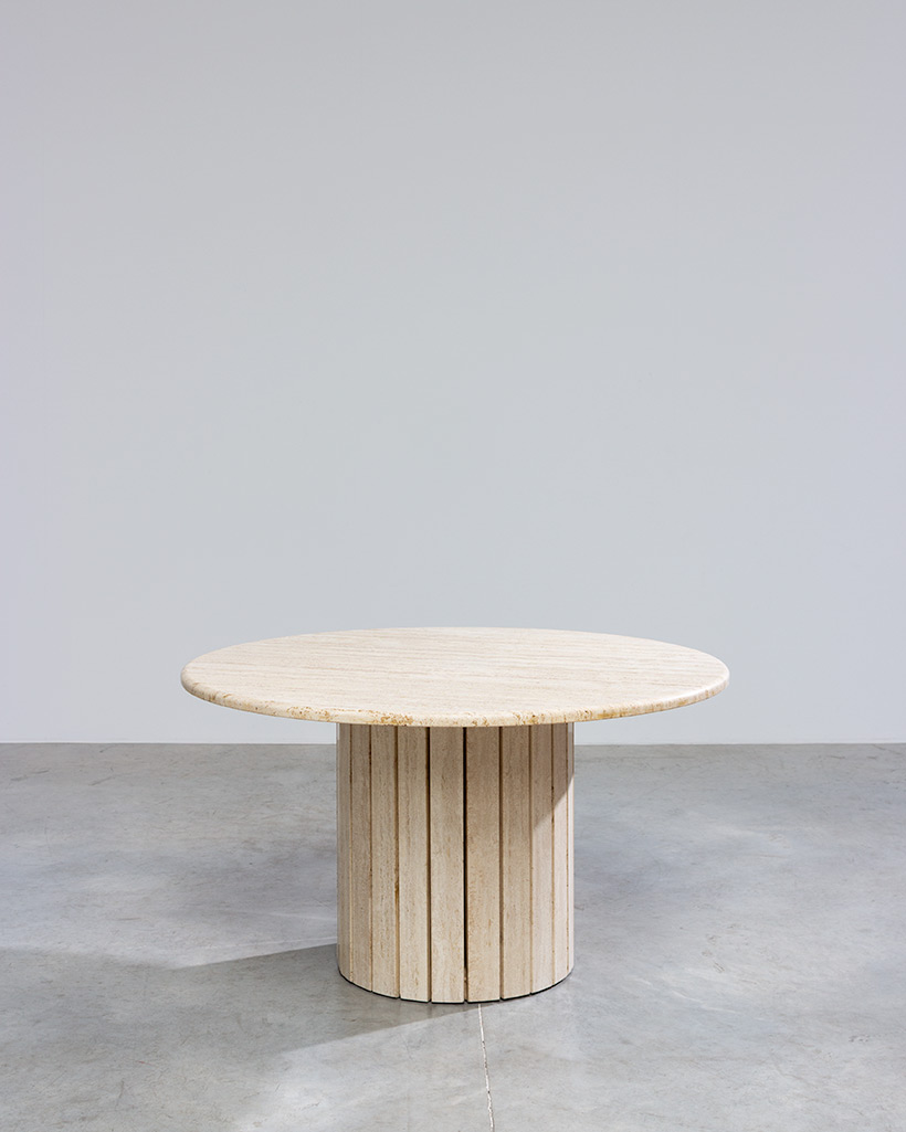 Travertine round dining table or console circa 1970 Modernism img 3