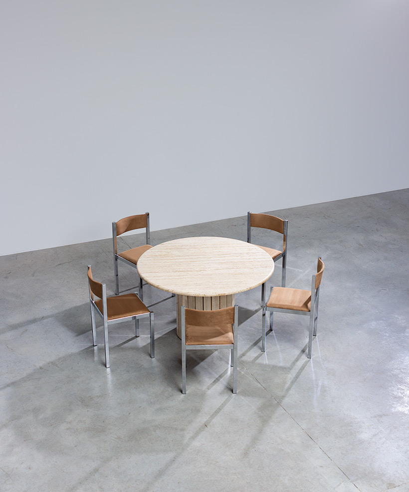 Travertine round dining table or console circa 1970 Modernism img 6