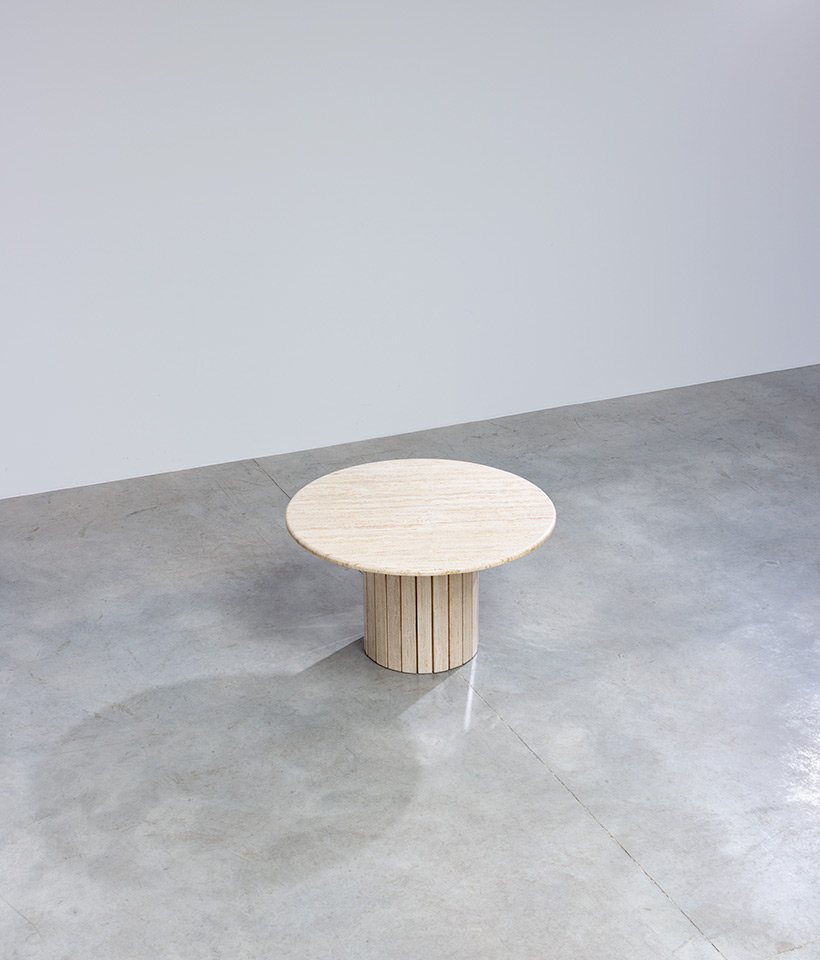 Travertine round dining table or console circa 1970 Modernism img 7