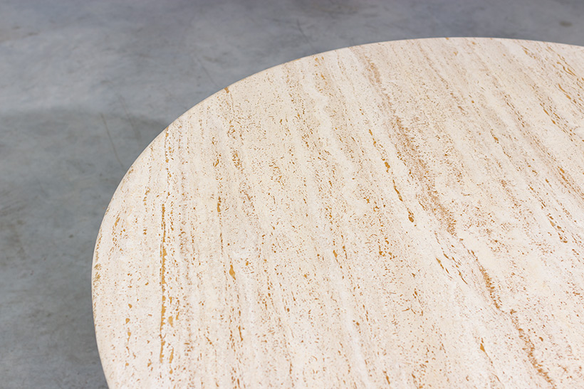 Travertine round dining table or console circa 1970 Modernism img 9