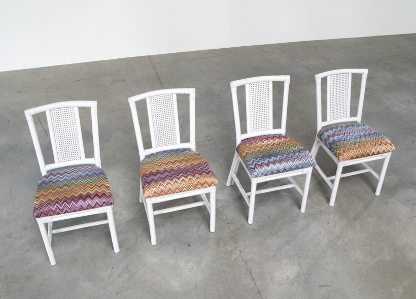 White Rattan dinning chairs and table Missoni Fabric img 6