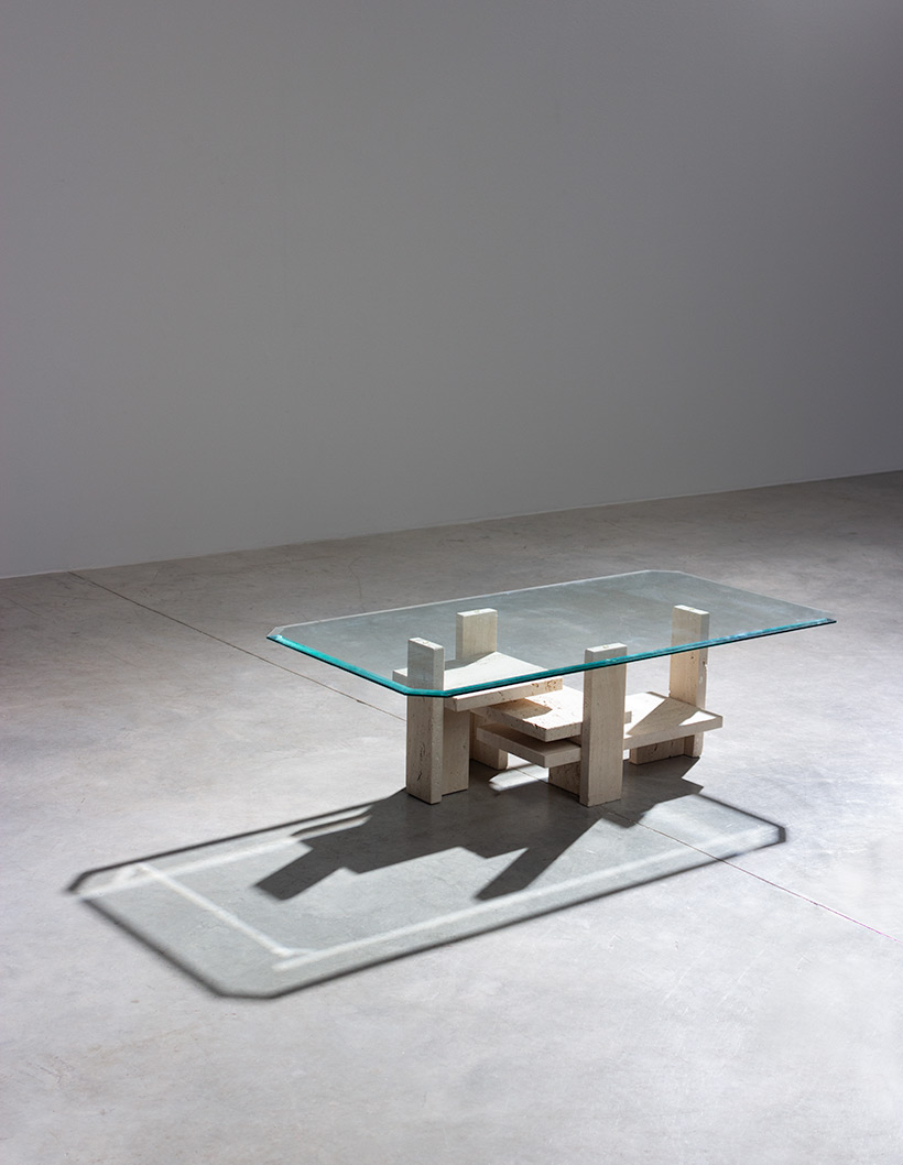 Willy Ballez travertine Architectural Postmodern coffee table