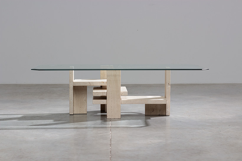Willy Ballez travertine Architectural Postmodern coffee table img 3