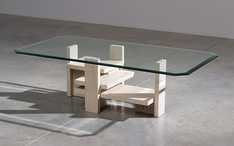 Willy Ballez travertine Architectural Postmodern coffee table img 4