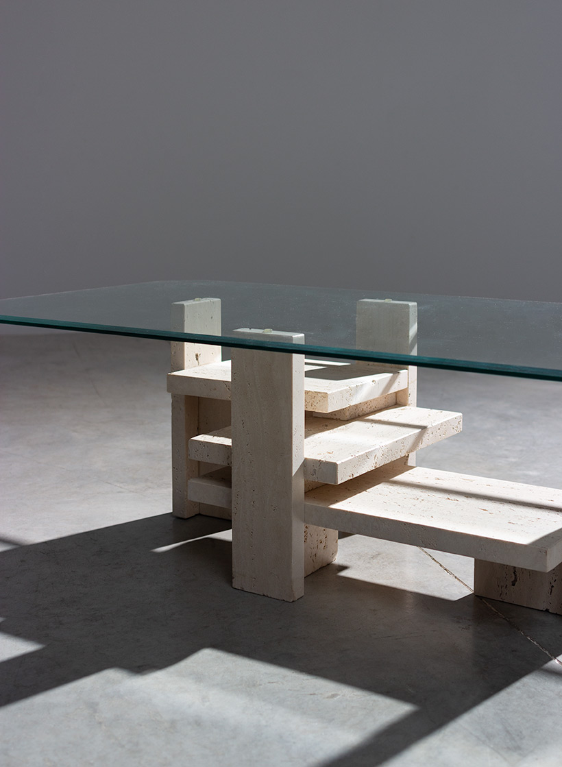 Willy Ballez travertine Architectural Postmodern coffee table img 7