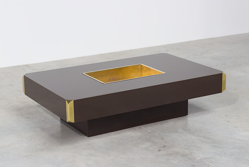 Willy Rizzo Alveo brown and brass Coffee Cocktail Table 1970 img 4