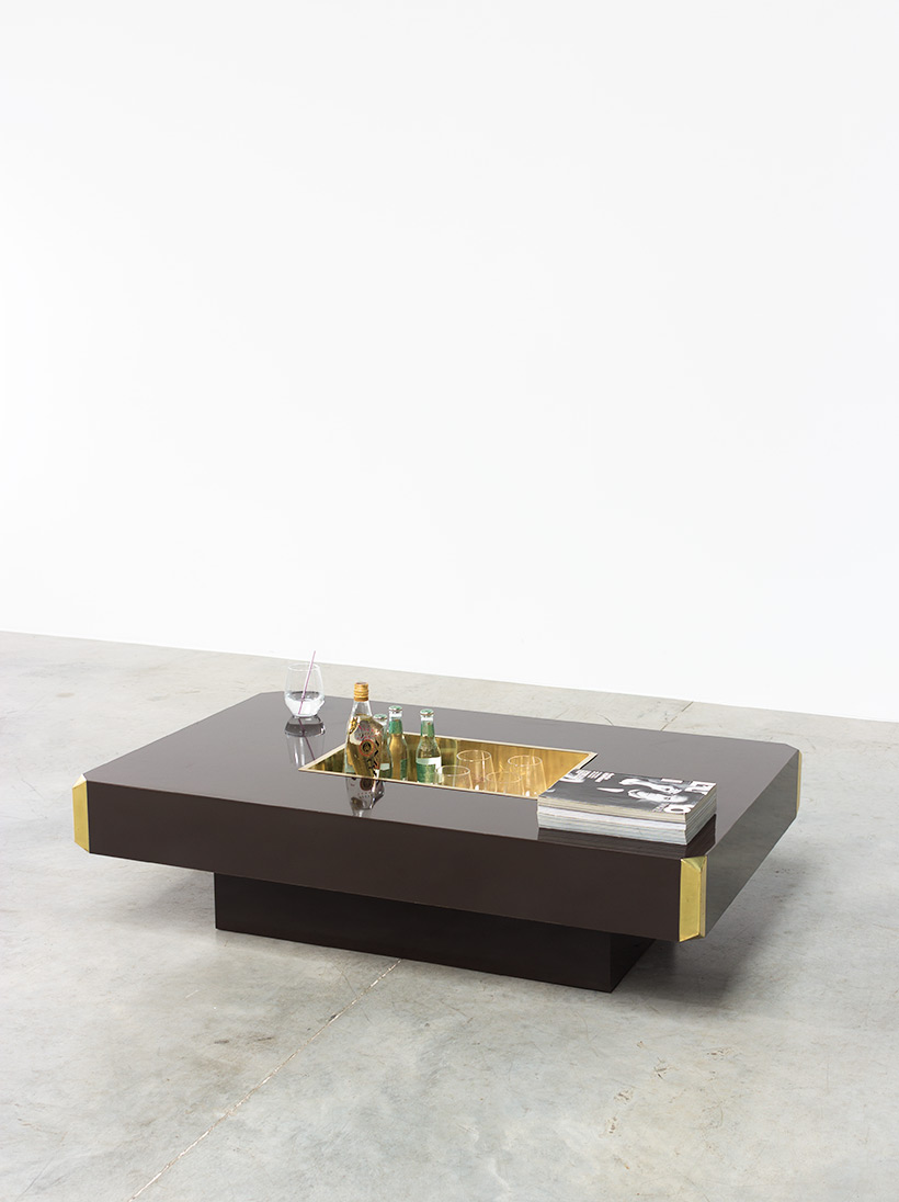 Willy Rizzo Alveo brown and brass Coffee Cocktail Table 1970 img 6