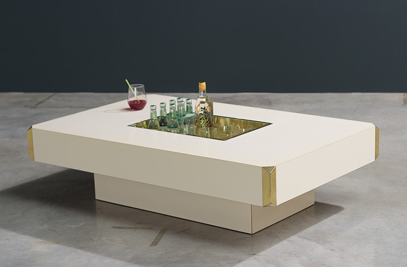 Willy Rizzo Alveo cream colored and brass Low Table 1970 img 7
