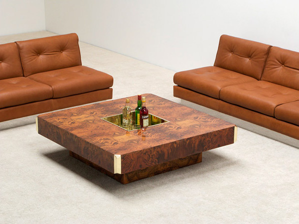 Willy Rizzo Square burl wood coffee cocktail table