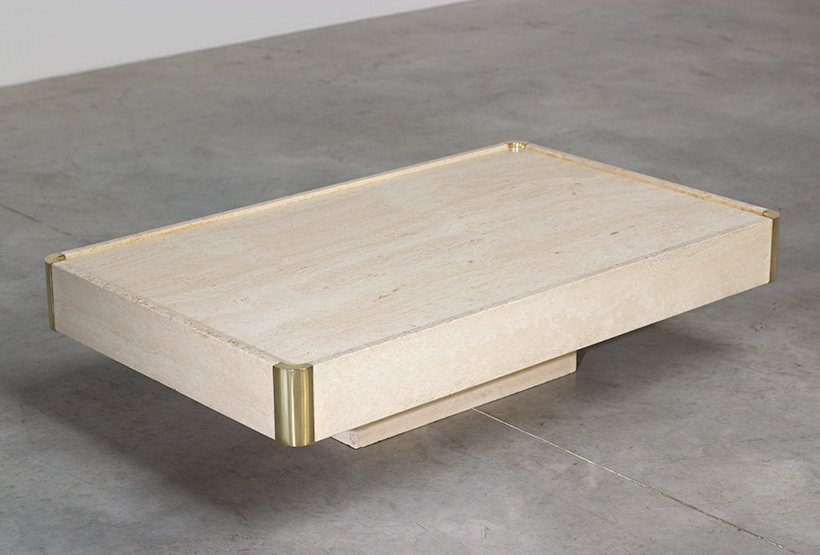 Willy Rizzo travertine and brass coffee table modernism 1970 img 3