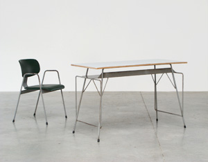 Willy Van Der Meeren grey writing table and F2 chair for Tubax